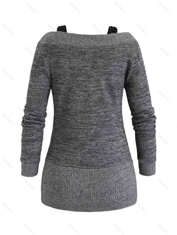 Women Outfit Textured Heather Faux Twinset Top and Zipper Buckle Leggings Set - Gris S | US 4