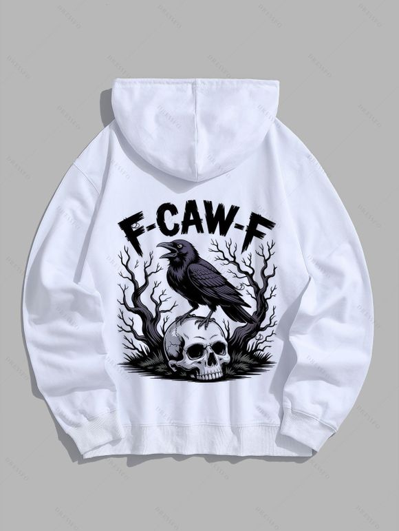 Sweat à capuche gothique à manches longues pour homme, imprimé tête de mort F-CAW-F Raven - Blanc L