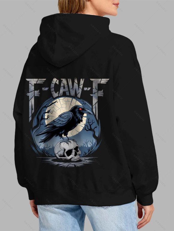 Sweat à capuche gothique F-CAW-F Raven Skull Moon Print Sweat à capuche à manches longues - Noir XL | US 12