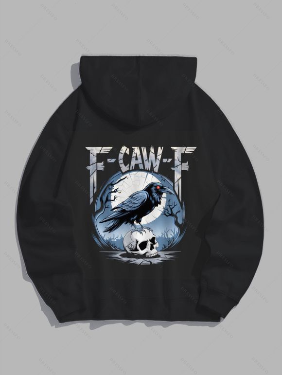 Sweat à capuche gothique F-CAW-F Raven Skull Moon Print Sweat à capuche à manches longues - Noir XL | US 12