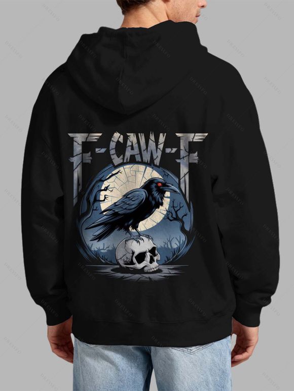 Sweat à capuche gothique pour homme F-CAW-F, imprimé tête de mort et lune de corbeau - Noir S