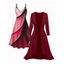 Ensemble robe à bretelles spaghetti imprimée ombrée et haut long ouvert sur le devant - Rouge Vineux XXL | US 14