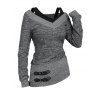 Women Outfit Textured Heather Faux Twinset Top and Zipper Buckle Leggings Set - Gris S | US 4