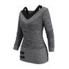 Women Outfit Textured Heather Faux Twinset Top and Zipper Buckle Leggings Set - Gris S | US 4
