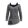 Women Outfit Textured Heather Faux Twinset Top and Zipper Buckle Leggings Set - Gris S | US 4