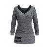 Women Outfit Textured Heather Faux Twinset Top and Zipper Buckle Leggings Set - Gris S | US 4