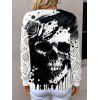 Pull gothique tricoté à imprimé tête de mort et col en V ajouré - Blanc M | US 6