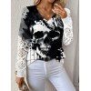 Pull gothique tricoté à imprimé tête de mort et col en V ajouré - Blanc M | US 6