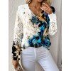 Pull tricoté à imprimé floral colorblock, col en V ajouré - Blanc M | US 6