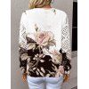 Pull tricoté de vacances à imprimé floral et feuilles, col en V ajouré, colorblock - Blanc XL | US 10