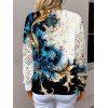 Pull tricoté à imprimé floral colorblock, col en V ajouré - Blanc M | US 6