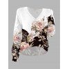 Pull tricoté de vacances à imprimé floral et feuilles, col en V ajouré, colorblock - Blanc XL | US 10