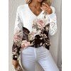 Pull tricoté de vacances à imprimé floral et feuilles, col en V ajouré, colorblock - Blanc XL | US 10