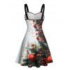 Robe imprimée sapin de Noël et étoiles, mini-robe froncée à col en cœur - multicolor A S | US 4