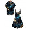 Couple Outfit Star Galaxy Print Spaghetti Strap Dress and Shirt Set - Noir S | US 4
