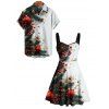Couple Outfit Christmas Tree Star Print Ruched Dress and Shirt Set - Blanc S | US 4