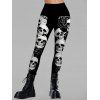 Leggings gothiques taille haute élastiques à imprimé têtes de mort roses - Noir M | US 6