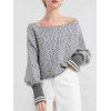 Pull tricoté à rayures géométriques, col rond, manches chauve-souris - Gris Clair S | US 4