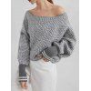 Pull tricoté à rayures géométriques, col rond, manches chauve-souris - Gris Clair M | US 6