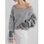 Pull tricoté à rayures géométriques, col rond, manches chauve-souris - Gris Clair M | US 6