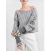 Pull tricoté à rayures géométriques, col rond, manches chauve-souris - Gris Clair L | US 8