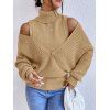Pull tricoté de couleur unie, col roulé, épaules dénudées, pull surplis - Bronze L | US 8