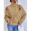 Pull tricoté de couleur unie, col roulé, épaules dénudées, pull surplis - Bronze L | US 8