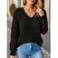 Pull tricoté de couleur unie à manches longues et col en V ajouré - Vert Armée L | US 8