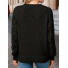 Pull tricoté de couleur unie à manches longues et col en V ajouré - Noir XL | US 10
