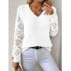 Pull tricoté de couleur unie à manches longues et col en V ajouré - Blanc L | US 8
