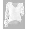 Pull tricoté de couleur unie à manches longues et col en V ajouré - Blanc L | US 8