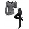 Women Outfit Textured Heather Faux Twinset Top and Zipper Buckle Leggings Set - Gris S | US 4