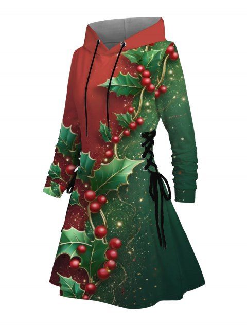 Robe à capuche de vacances Robe à capuche à lacets et imprimé sapin de Noël