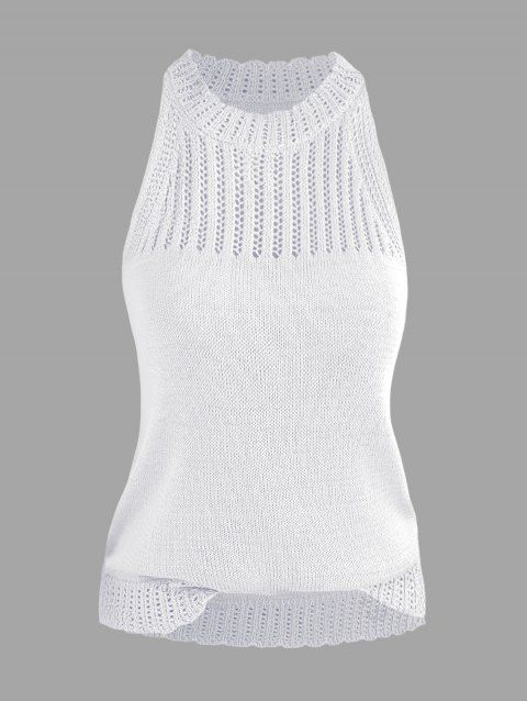 Pull tricoté sans manches de couleur unie Pull col rond festonné