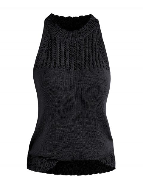 Pull tricoté sans manches de couleur unie Pull col rond festonné