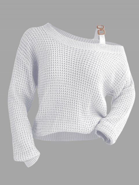 Pull texturé à col oblique de couleur unie Pull tricoté à boucle en métal