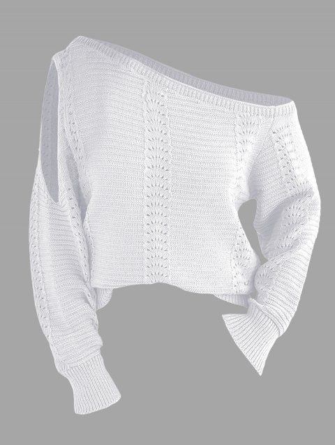 Pull tricoté à découpes de couleur unie Pull à col oblique ajouré