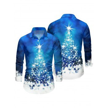 Men's Holiday Shirt Christmas Tree Snowflake Star Print Button Up Shirt