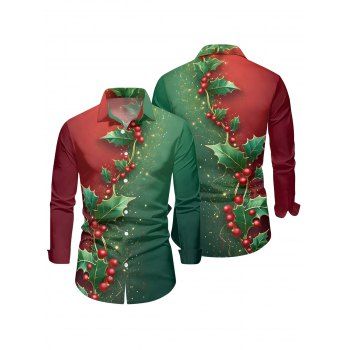 Men's Holiday Shirt Christmas Tree Print Colorblock Button Up Shirt