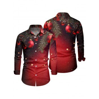 Couple Outfit Christmas Tree Bell Print Lace Up Hoodie Dress and Shirt Set