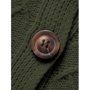 Cable Knit Button Up Hooded Cardigan Plain Color Long Sleeve Casual Cardigan