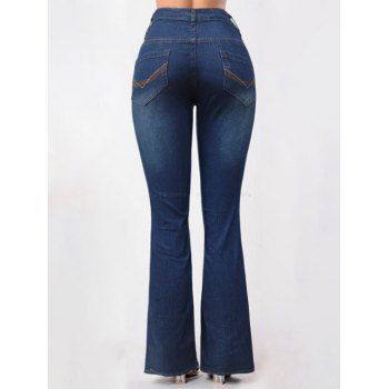 Winter Outfit Hollow Out Cowl Neck Long Sweater Topstitching Flare Jeans Set
