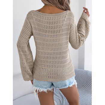 Solid Color Hollow Out Knitted Sweater Off the Shoulder Sweater