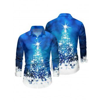 Couple Outfit Christmas Tree Snowflake Star Print Lace Up Hoodie Dress and Shirt Set