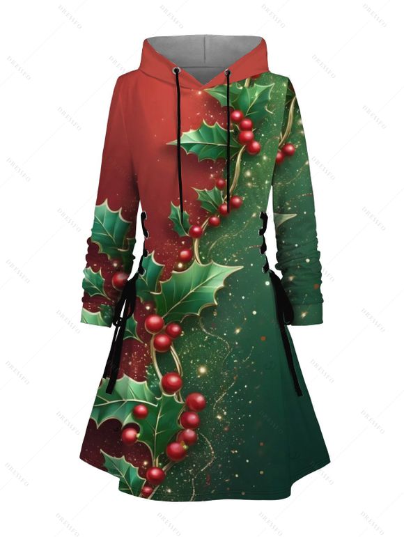 Robe à capuche de vacances Robe à capuche à lacets et imprimé sapin de Noël - multicolor A M | US 6