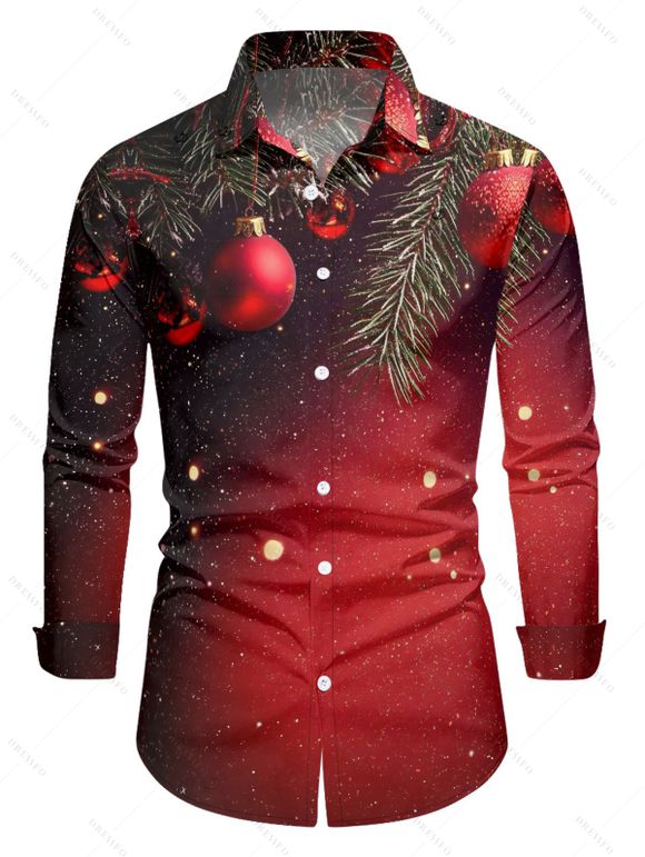 Chemise de vacances pour homme, chemise boutonnée à imprimé cloches et sapin de Noël - Rouge S