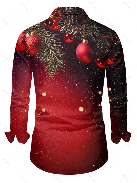 Chemise de vacances pour homme, chemise boutonnée à imprimé cloches et sapin de Noël - Rouge S