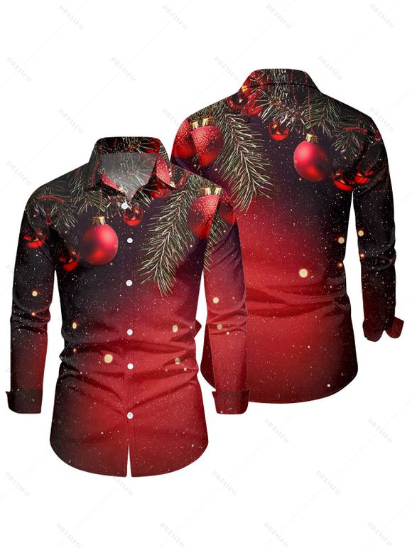 Chemise de vacances pour homme, chemise boutonnée à imprimé cloches et sapin de Noël - Rouge S