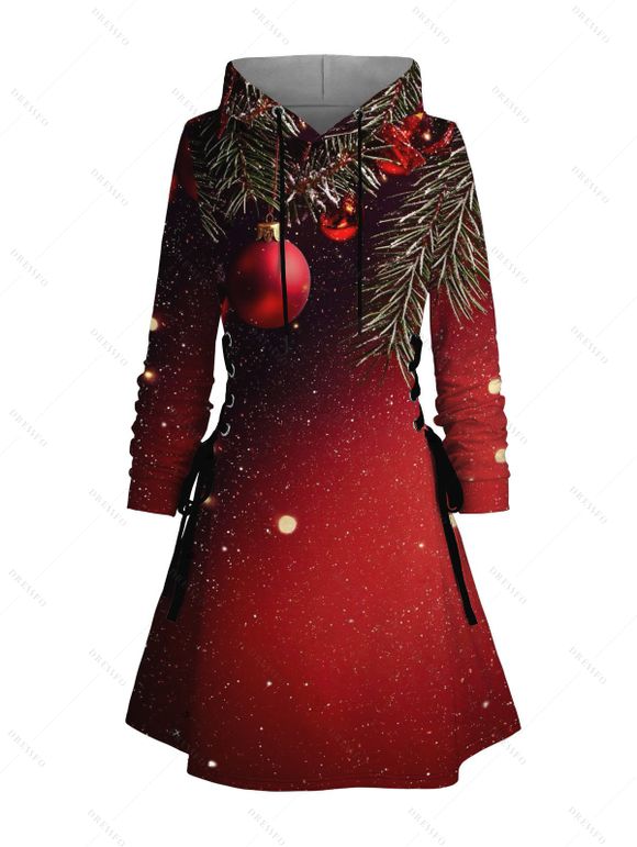 Robe à capuche de vacances Robe à capuche à lacets avec imprimé cloches de sapin de Noël - Rouge foncé M | US 6