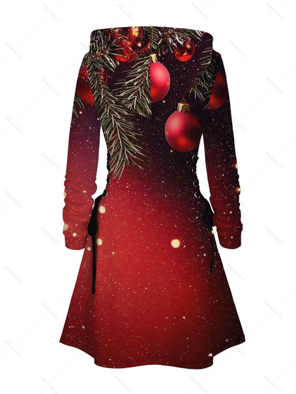 Robe à capuche de vacances Robe à capuche à lacets avec imprimé cloches de sapin de Noël - Rouge foncé M | US 6